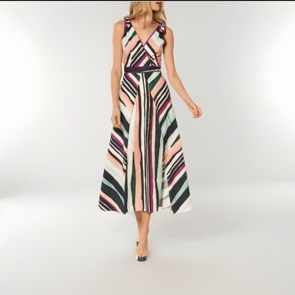 Red Carter A-Line Side Slit Maxi Dress Multicolor Tie Straps Women's Size S - Picture 1 of 16